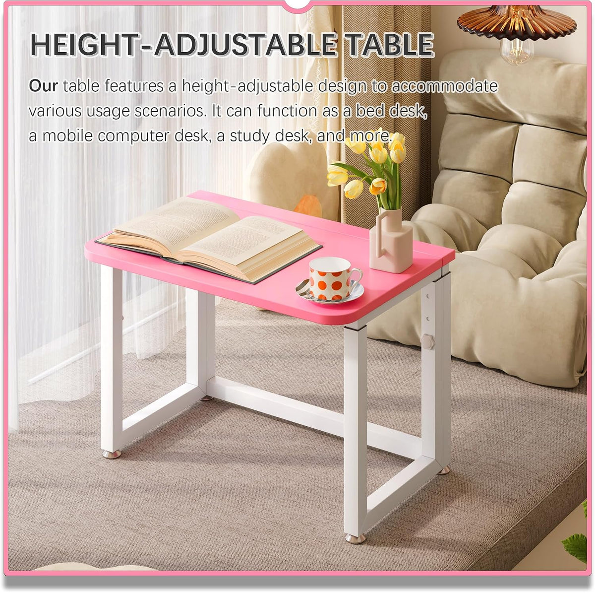 4NM No Tool Assembly 23.6" Small Desk, Folding Portable Desk with Wheels...