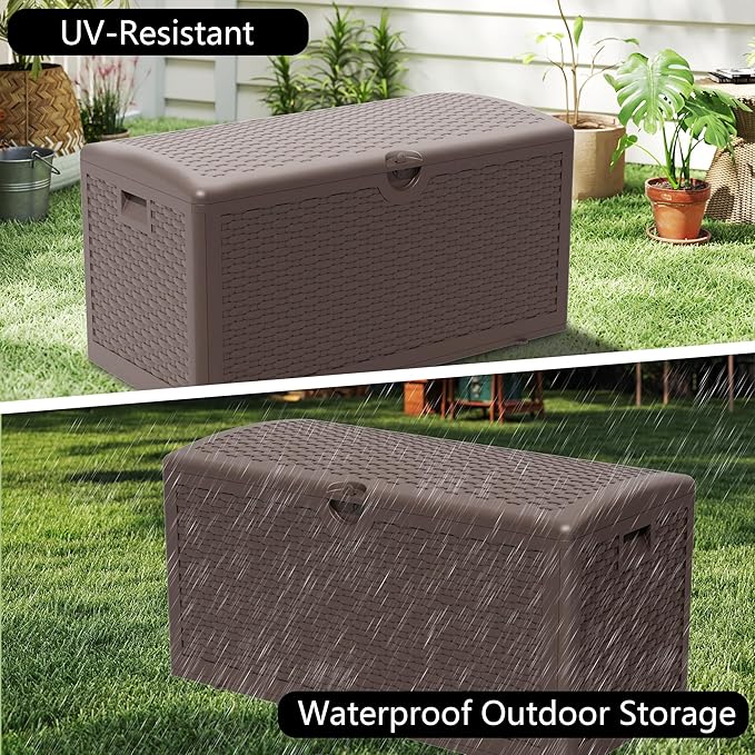 Decksplore 90 Gallon Pro Outdoor Storage Box Waterproof Lockable Resin Deck Box - Image 5