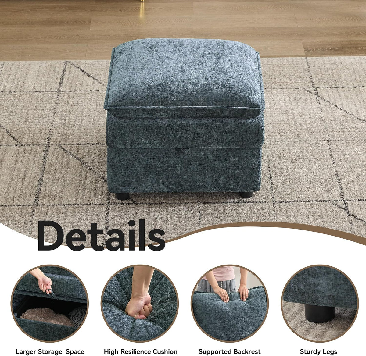 27" Large Square Ottoman with Storage, Modern Upholstered Footrest with ...