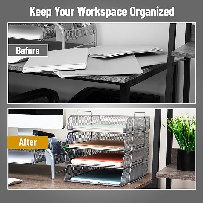 Mind Reader Stackable Paper Tray, Desktop Organizer, File Storage, Metal Mesh - Image 5
