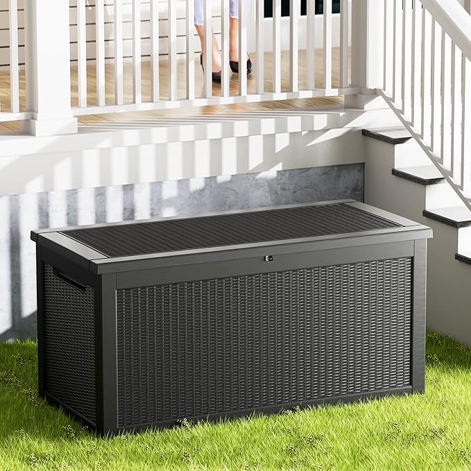 Decksplore 320 Gallon Outdoor Storage Box Waterproof Lockable Resin Deck Box - Image 8