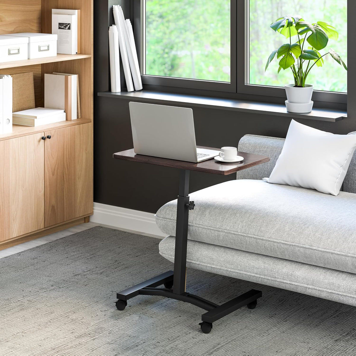 Seville Classics Airlift Mobile Laptop Table, Walnut, 24" Wide Desktop