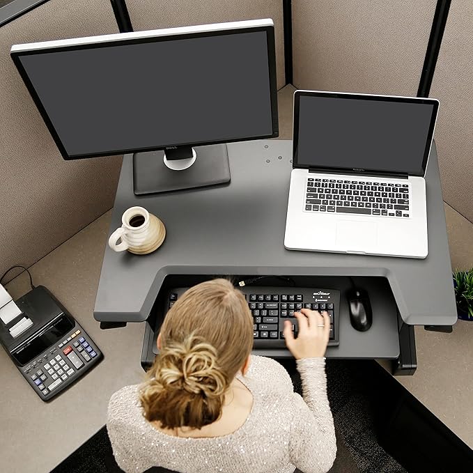 Ergotron – WorkFit-T Standing Desk Converter, Dual Monitor Sit Stand Desk Riser - Image 4