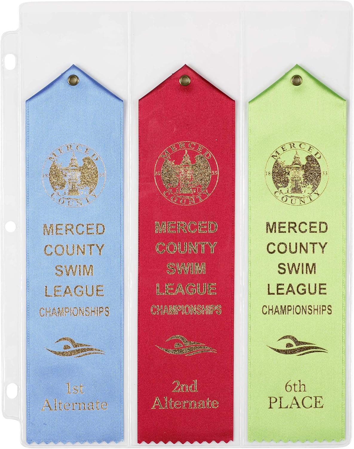 10 Swimming Large Ribbon Award Binder Pages Organizer Holder Storage – USA | Ribbons up to 2.5”x11” Thick Robust Crystal Clear Display Original USA Inventor Track Gymnastics Dog Shows Sport Competition