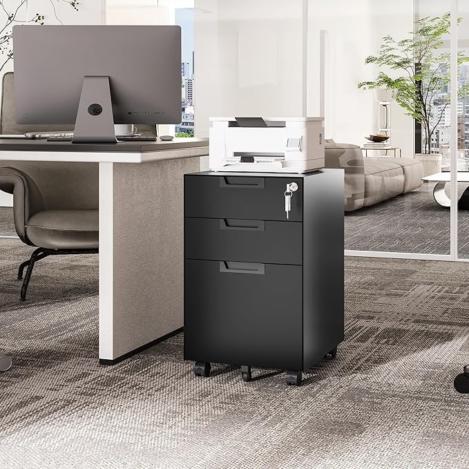 Fesbos 3 Drawer Vertical File Cabinet, Mobile Filling Cabinets - Image 8