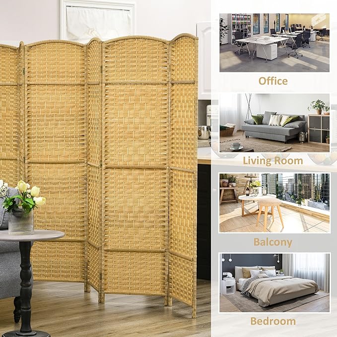 HOMCOM 6 Panel Room Divider, Hand-Woven Freestanding Wall Partition - Image 6