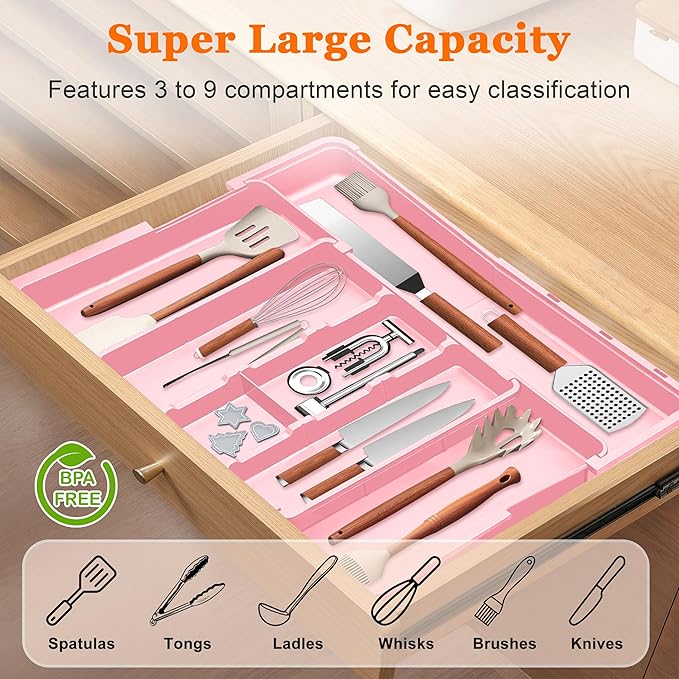Spaclear Large Utensil Drawer Organizer Expandable Silverware Organizer - Image 2