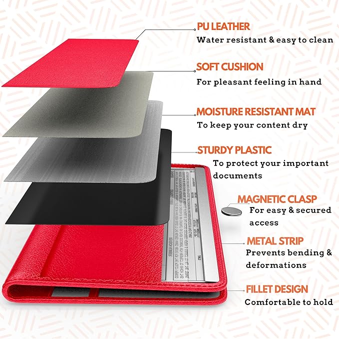 Red Magnetic Shut Premium PU Leather Insurance and Registration Holder - Image 4