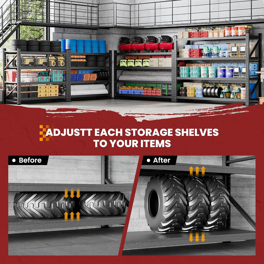 79" wide metal garage shelves, 7000lbs storage shelving, side view