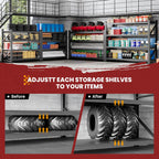 79" wide metal garage shelves, 7000lbs storage shelving, side view
