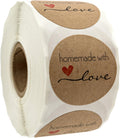 1.5" Round Natural Brown Kraft Homemade with Love Stickers / 500 Brown Kraft Labels Roll/Made in The USA