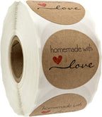 1.5" Round Natural Brown Kraft Homemade with Love Stickers / 500 Brown Kraft Labels Roll/Made in The USA