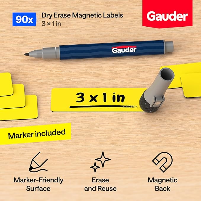 GAUDER Magnetic Dry Erase Labels | 90x Magnetic Labels | Dry Erase Magnets - Image 2