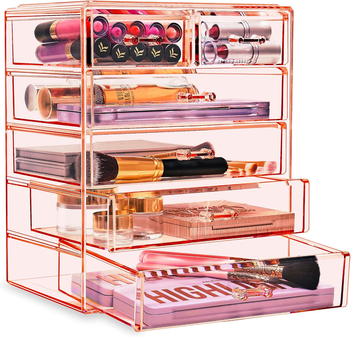 Sorbus 6-Drawer Makeup Organizer with Small & Wide Drawers (Pink)