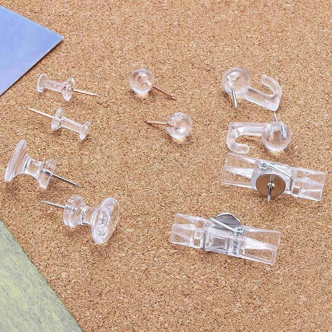Clear Push Pins Set, 5 Styles 125-count Thumb Tacks Map Pins, Steel Point and - Image 4
