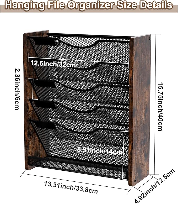 PAG-Mass Wall File Organizer, 6 Tier Mesh Mail Organizer Wall Mounted, Hanging - Image 8