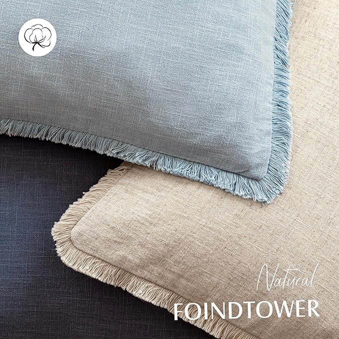 Foindtower Set of 2 Decorative Linen Fringe Throw Pillow Covers Boho Farmhouse - Image 4