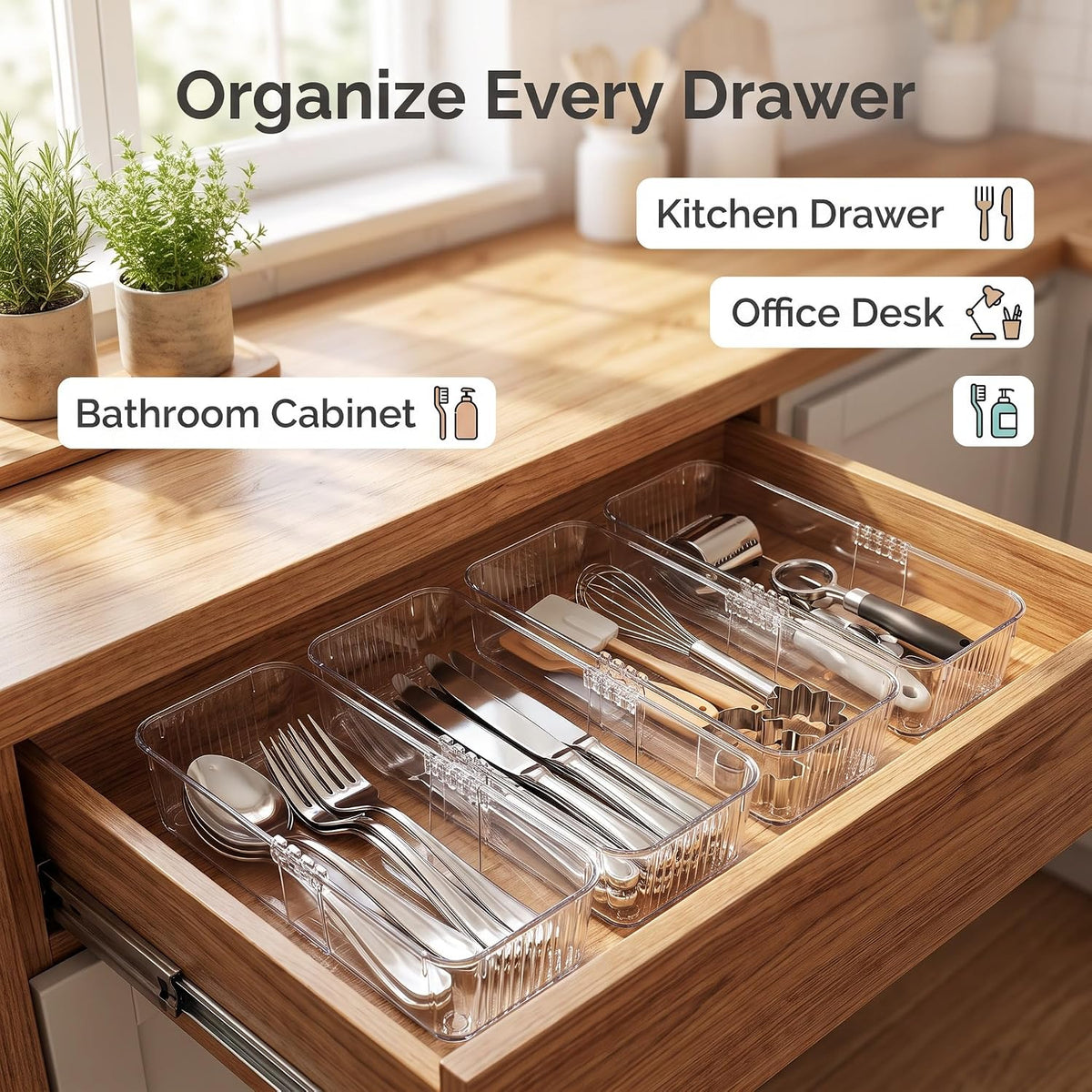 Kitchen plastic drawer organizer