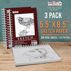 U.S. Art Supply 5.5"x8.5" Sketch Book Pad, 3 Pack, 60lb Spiral Bound - Image 2