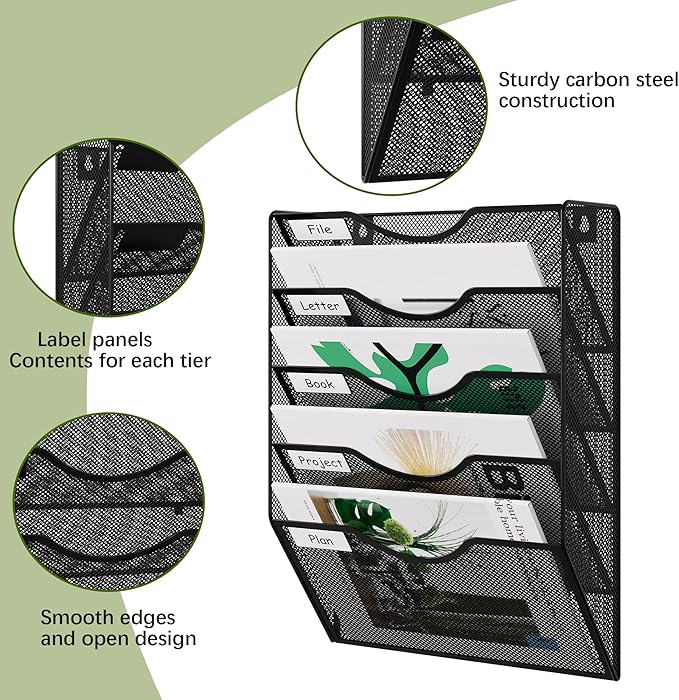 EasyPAG 5 Pocket Mesh Wall File Organizer, Hanging Paper Folder Holder - Image 3