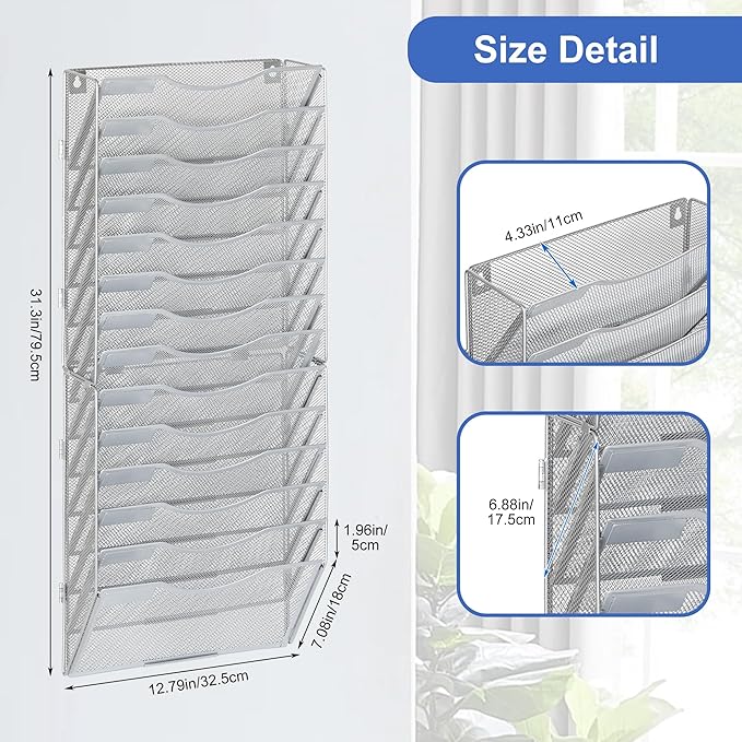 EasyPAG Wall File Organizer for Office 14 Pocket Mesh Wall Mounted Paper - Image 2