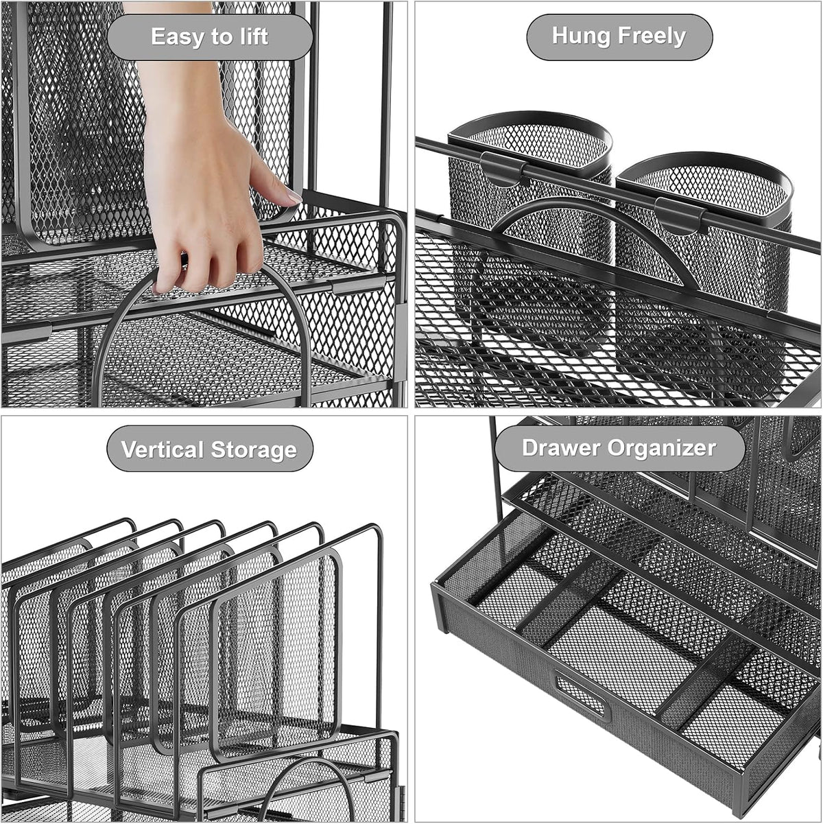 Marbrasse Desk Organizers, 4-Tier Mesh Desk File Organizer with 5 Vertical Fi...