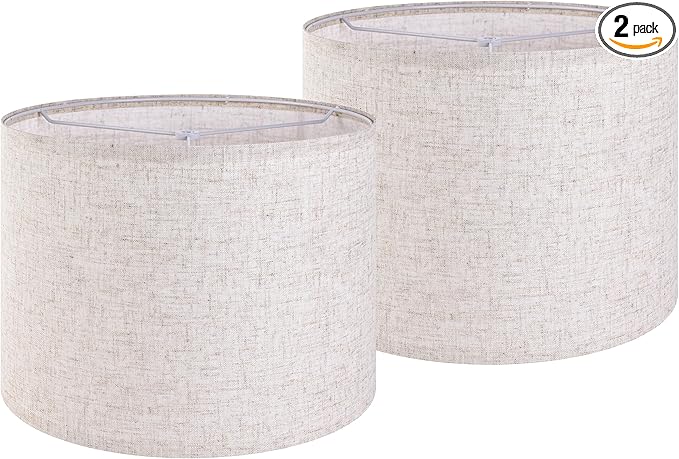 Large Drum Lamp shades Set of 2 Oatmeal Linen Lampshade 16" Top x 16" Bottom x by GOSO