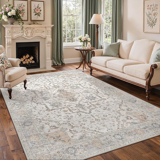 GENIMO 8x10 Area Rugs for Living Room, Machine Washable Non Slip Vintage Rugs by GENIMO