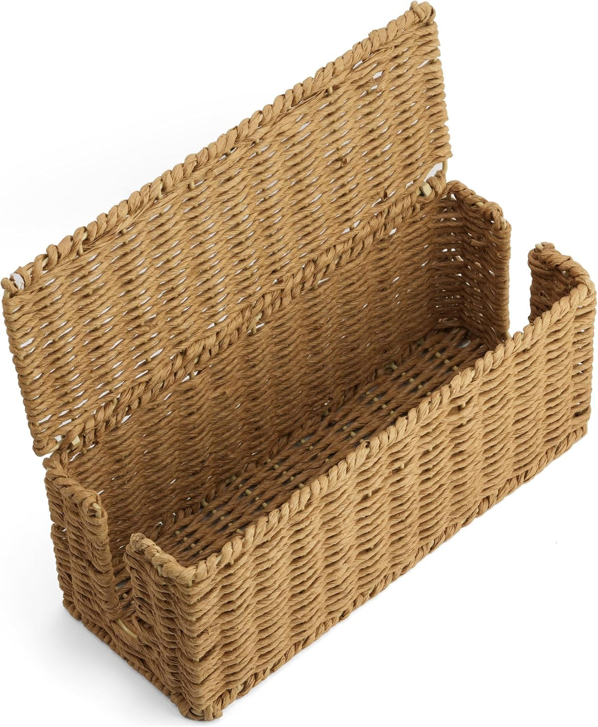 Handwoven Natural Raffia Cable Management Box with Lid – Decorative Cord Orga...