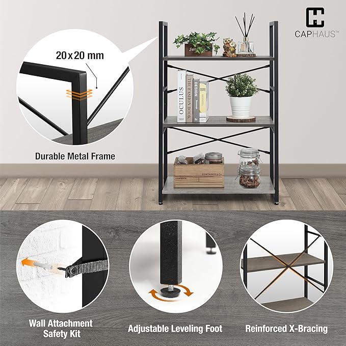 CAPHAUS 2 Tier Small Bookshelf, 24 Inch Width Free Standing Shelf, Bookcase - Image 5
