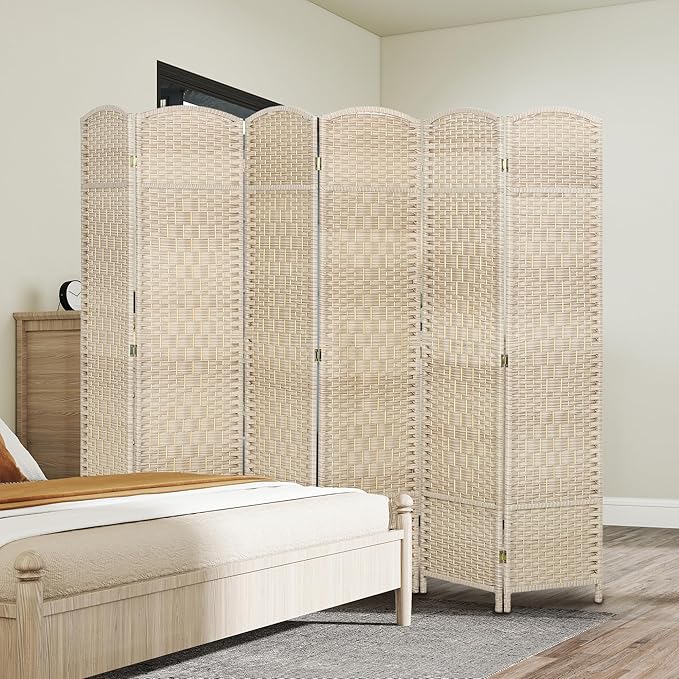 HOMCOM 6 Panel Room Divider, Hand-Woven Freestanding Wall Partition - Image 8