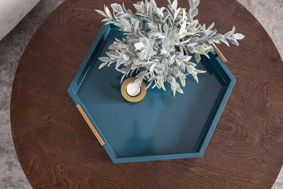 Kate and Laurel Lipton Modern Hexagon Tray, 18 x 18, Teal, Midcentury Decorat...