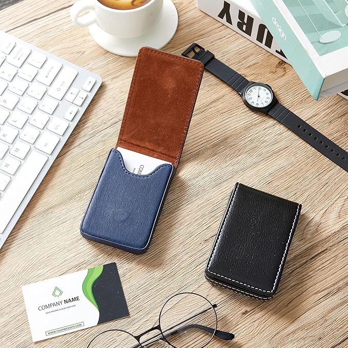 Outus 2 Pieces Business Card Holder, PU Leather Business Card Case Pocket Wallet - Image 5
