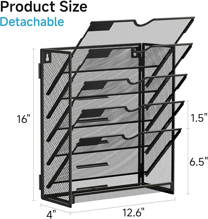 Lavatino 6-Tier Hanging File Organizer, Wall Mount File Holder - Image 2