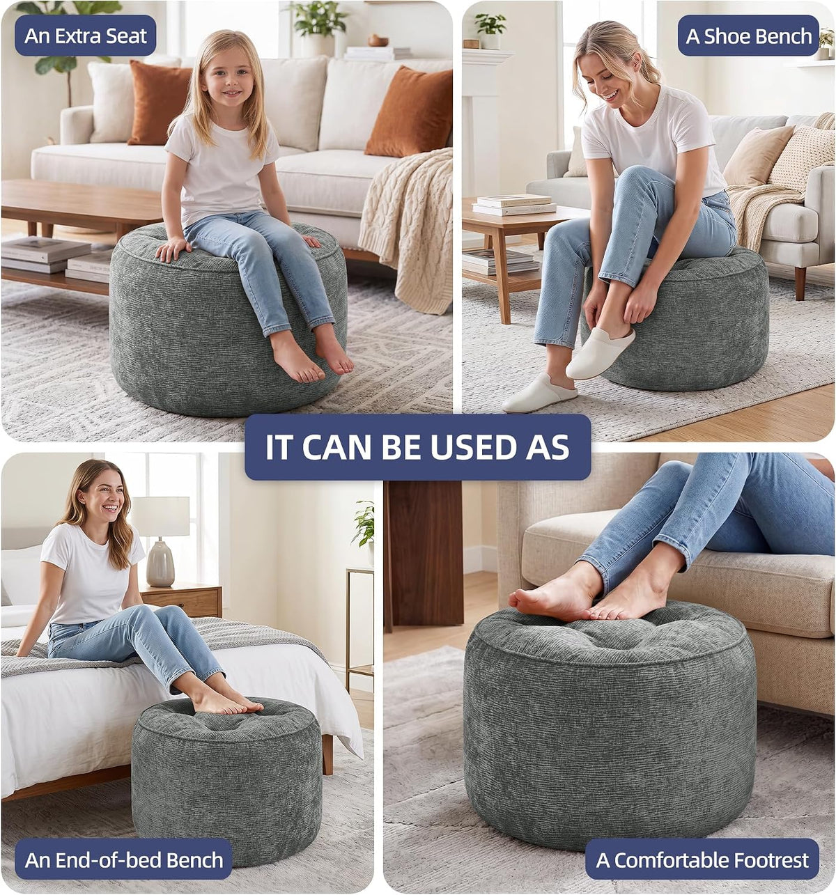 Hobestluk Round Oversized Ottoman Foot Leg Rest Under Desk for Couch