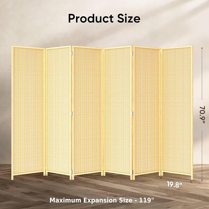JOSTYLE Room Divider Folding Privacy Screen, 6 Panel Room Divider Screen - 6 - Image 2