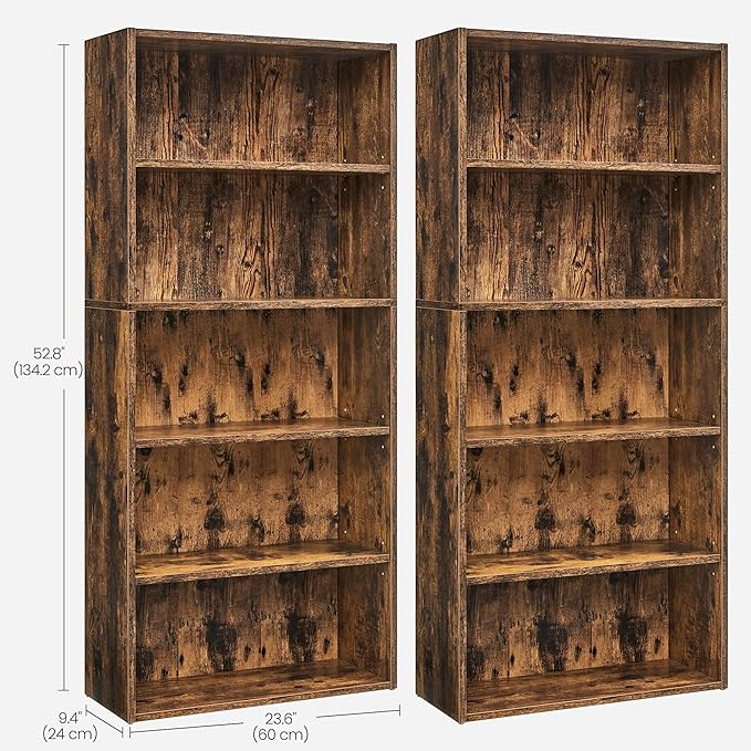VASAGLE Set of 2 Bookshelves, 23.6 Inches Wide, 5-Tier Open Bookcases - Image 3