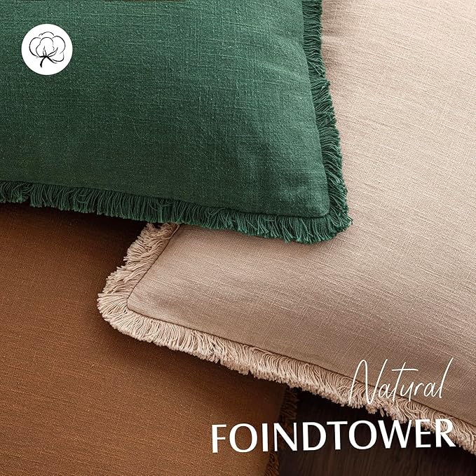 Foindtower Set of 2 Decorative Linen Fringe Throw Pillow Covers Cozy Boho - Image 4