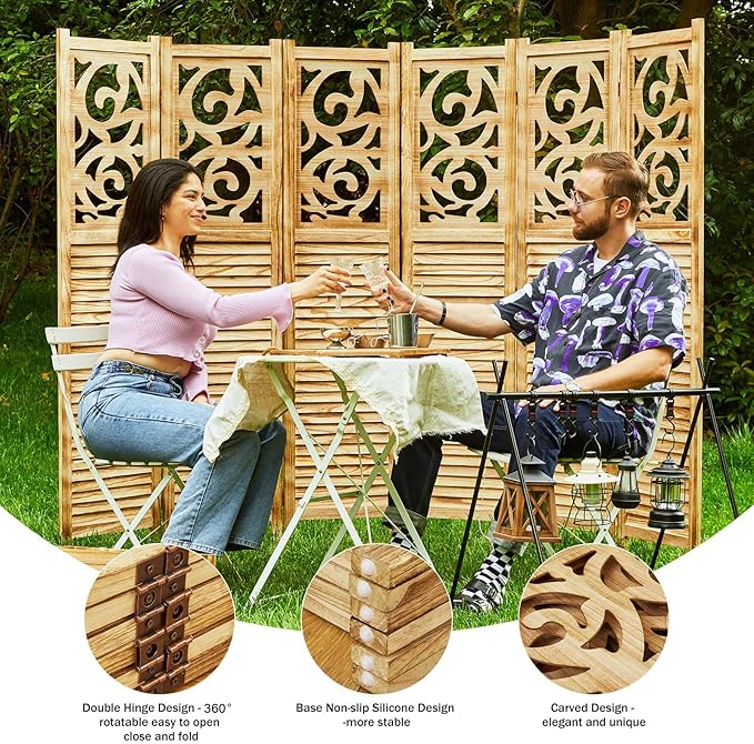 Room Divider Wood Carved Wall Divider Indoor Folding Portable Partition Screen - Image 2