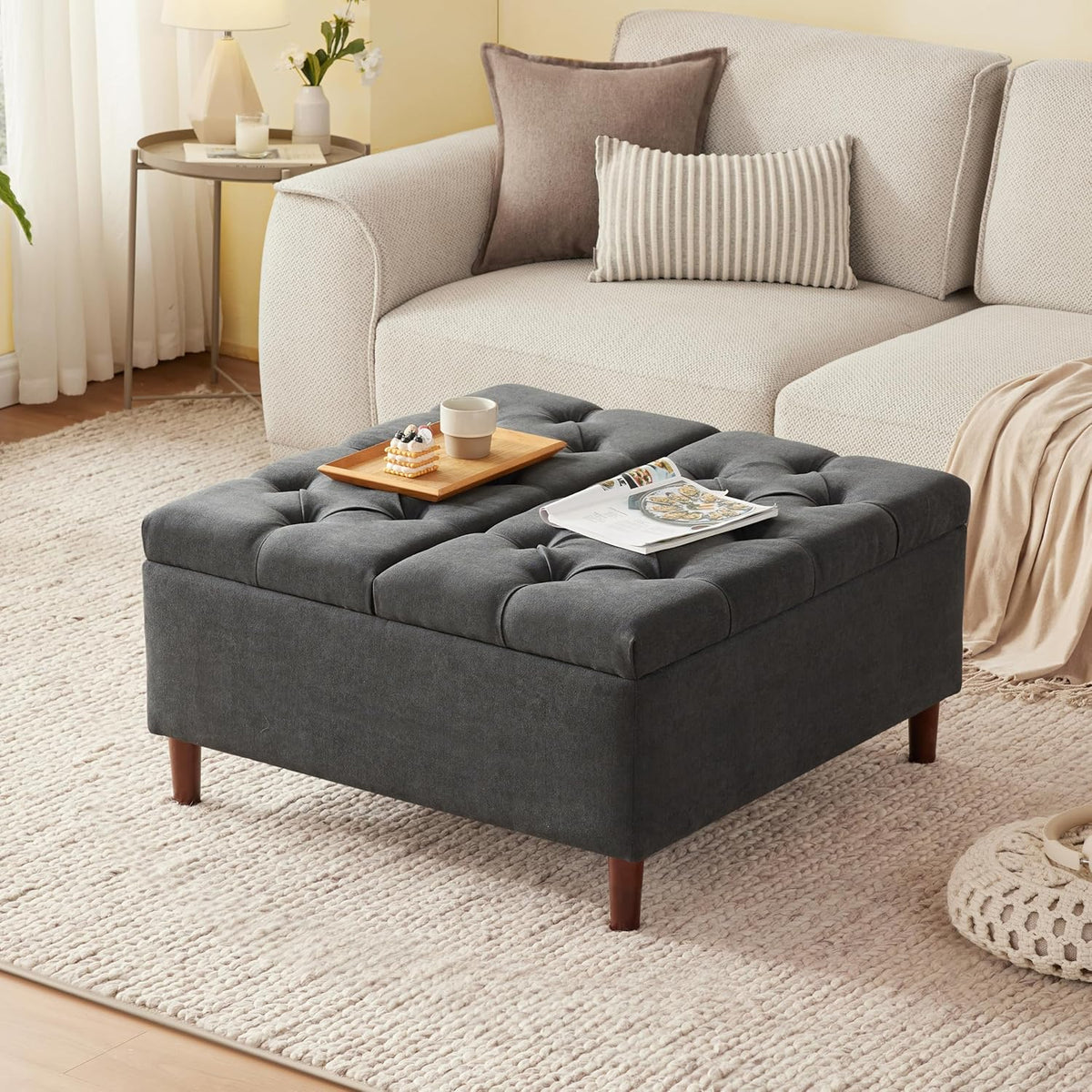 Weture 35" Large Storage Ottoman Coffee Table, Square Ottoman, Dark Grey