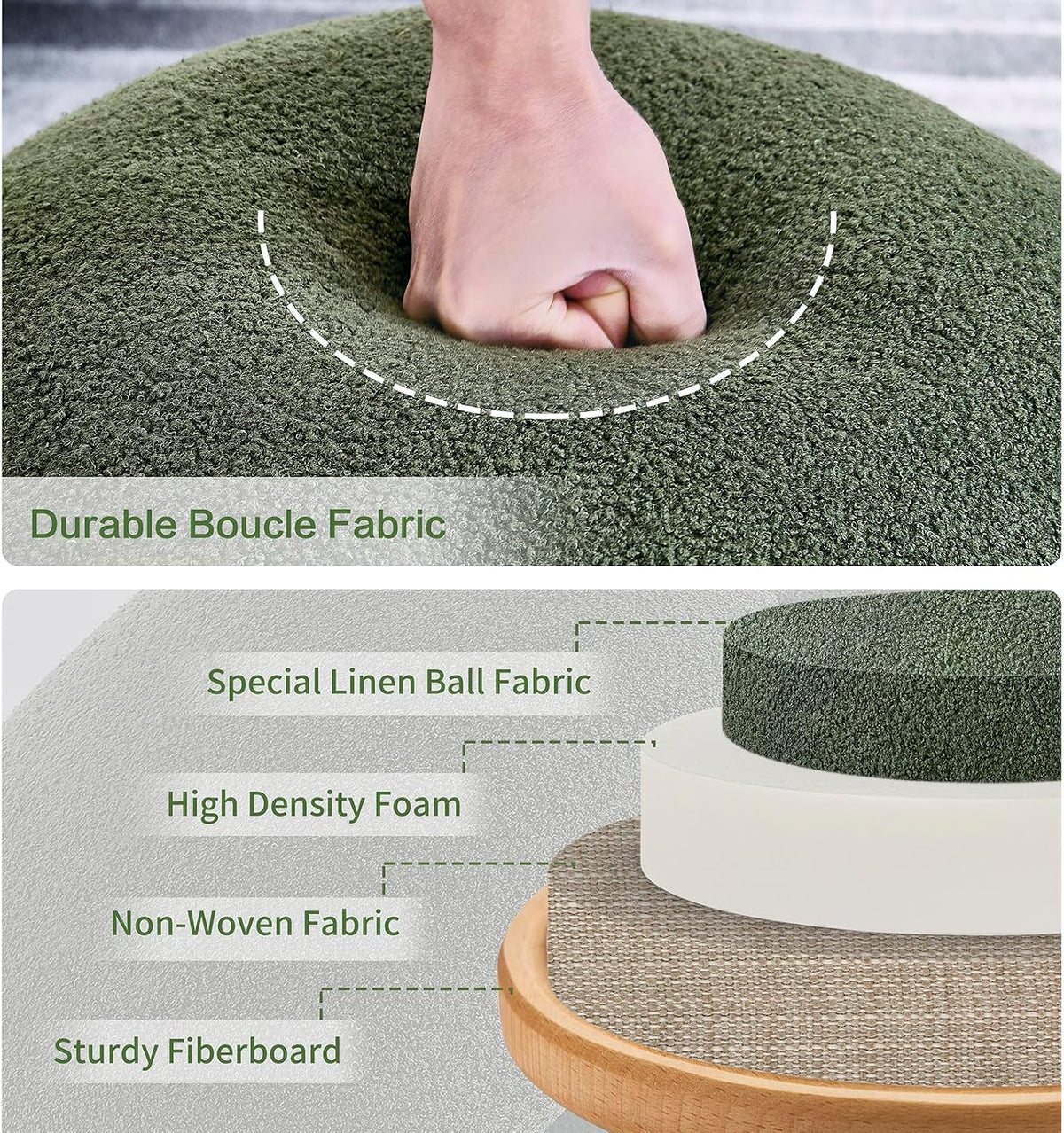 Crestview Collection 15" Mushroom Ottoman with Storage,Dark Green