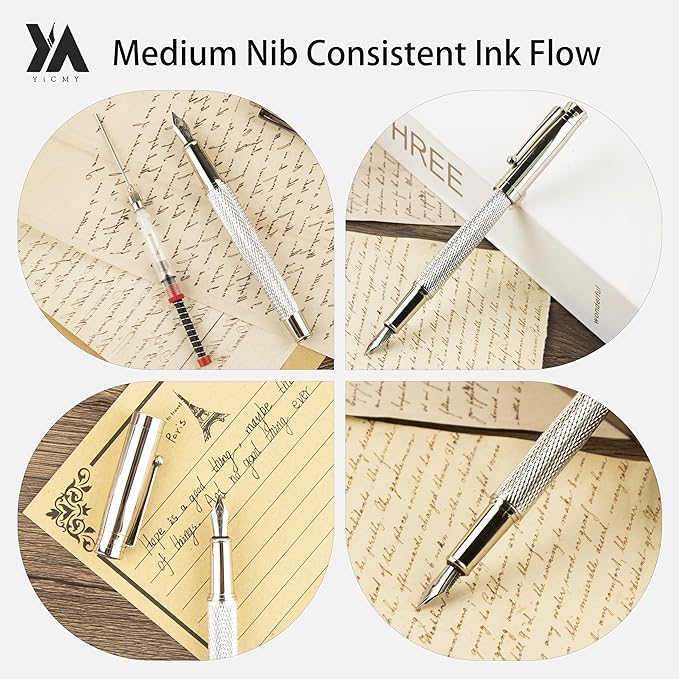 YICMY Fancy Fountain Pen Set – Fine & Medium Nibs, Includes 18 Ink Cartridges - Image 4