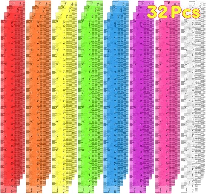 32 Pcs Clear Plastic Ruler 12 Inch, Rulers Bulk by Officygnet