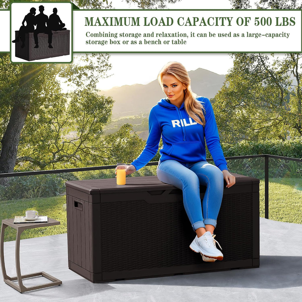 greesum 100 gallon resin deck box large outdoor, side view