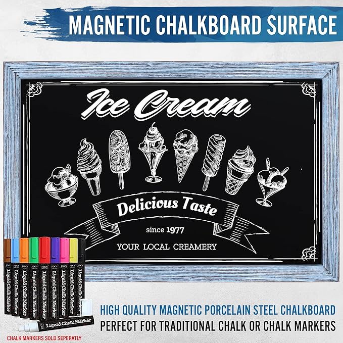 HBCY Creations Rustic Blue Wooden Magnetic Wall Chalkboard, Extra Large Size - Image 5