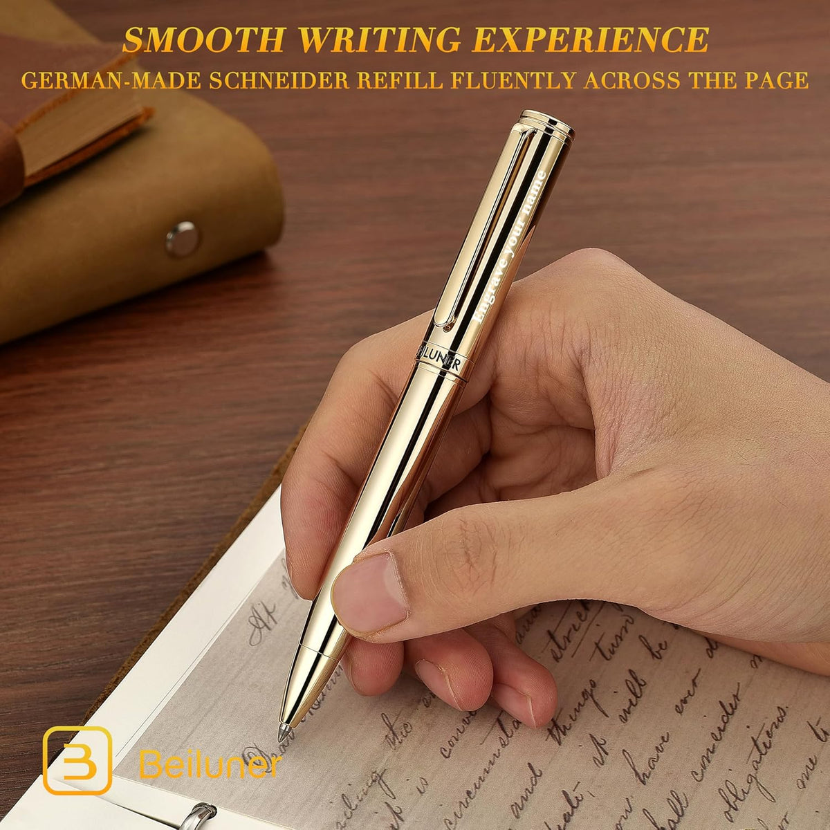 BEILUNER Personalized Gold Gel Pen, Stunning Luxury Pens,24K Gold Finish