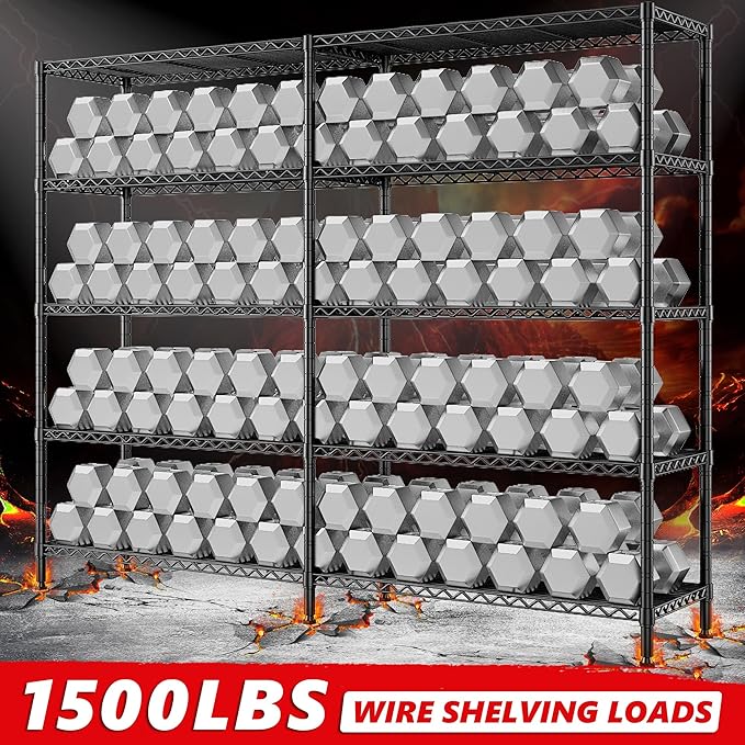 REIBII 5-Tier Heavy Duty Metal Wire Shelves, Industrial Style, 61.7"W x 72.4"H - Image 4