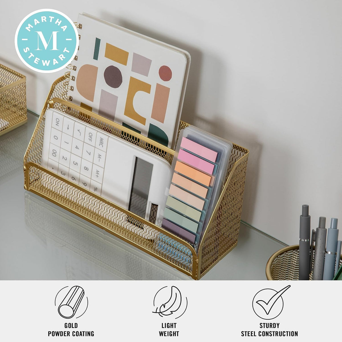 Martha Stewart Ryder 6-Piece Mesh Metal Desktop Organizer Set, Gold