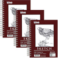 U.S. Art Supply 5.5"x8.5" Sketch Book Pad, 3 Pack, 60lb Spiral Bound by USArtSupply