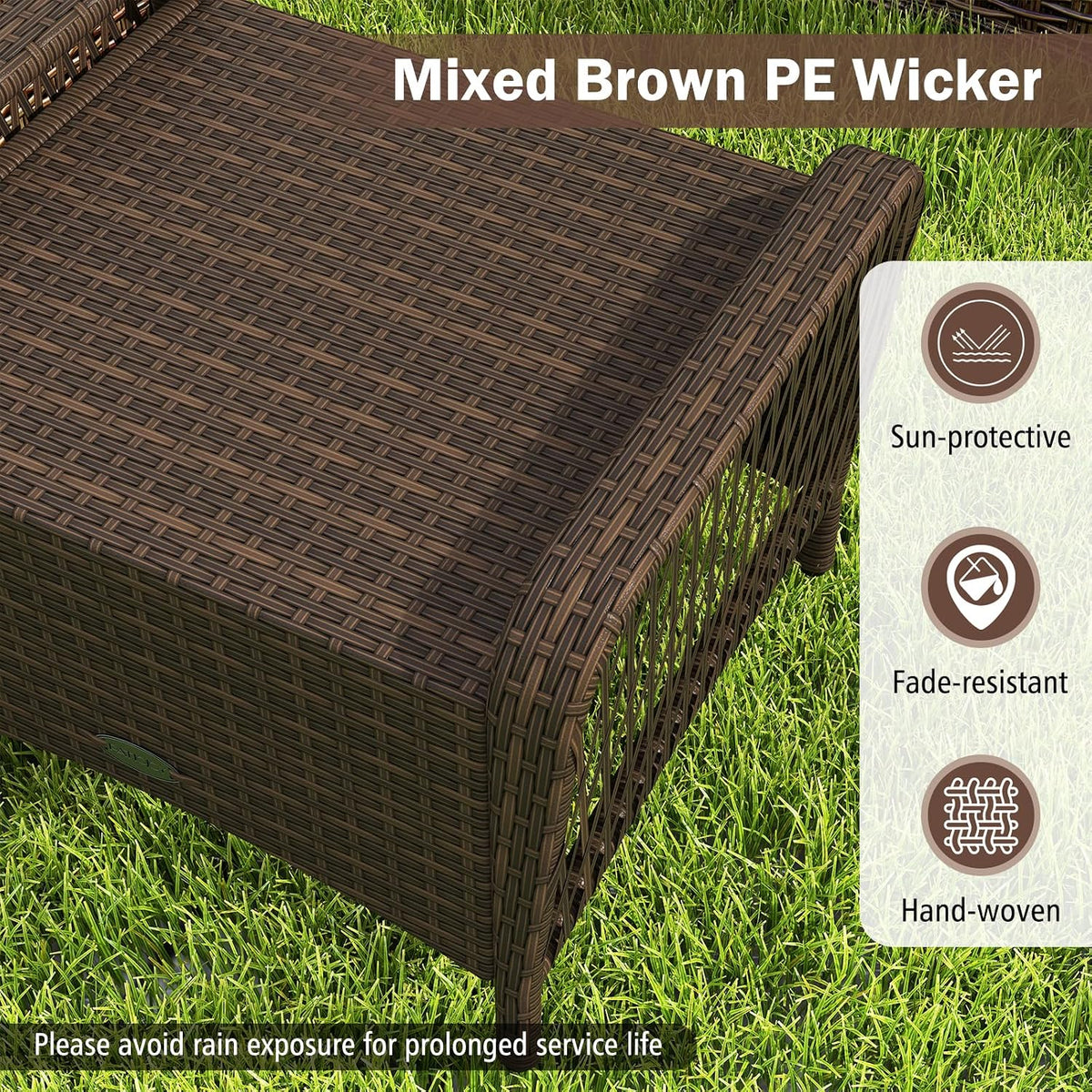 Tangkula 2 Pieces Patio PE Wicker Ottomans (Grey, 17 inch)